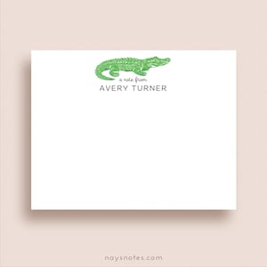 Alligator Note Cards - Flat Note Card Set - Personalized Alligator Stationery - Custom Alligator Lover Notes - Gator Stationery