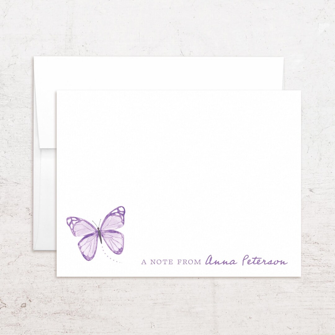 Personalized Butterfly Stationery - Butterfly Note Cards - Flat, Set of ...