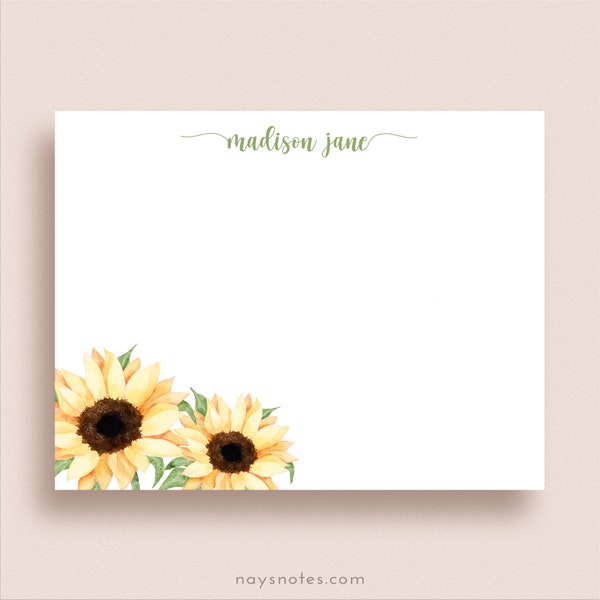 Sunflower Note Cards - Flat Note Cards - Sunflower Thank You Cards - Personalized Sunflower Stationery - Floral Note Cards