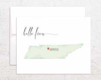 Tennessee Note Cards - Personalized State Map Stationery - Folded Set