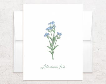 Tarjetas de notas Nomeolvides - Papelería personalizada Nomeolvides - Notas plegables con la flor estatal de Alaska