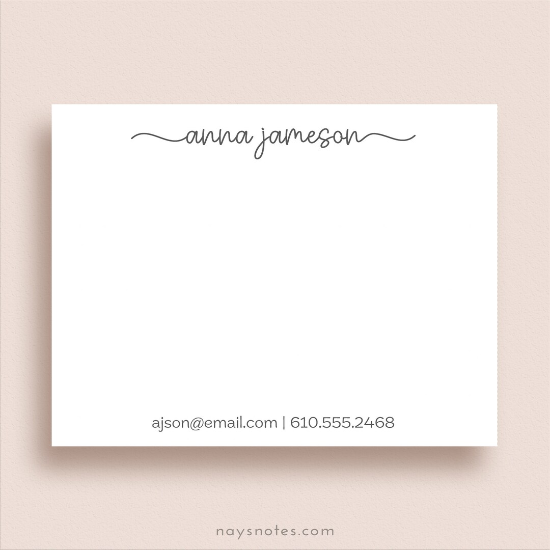 Personalized Note Cards - Flat Note Card Set - Swash Script Stationery ...