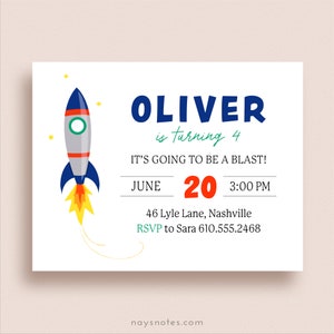 Rocket Invitations - Rocket Ship Invite - Space Birthday Party - Sweet and Simple Invite - Printed Invitations