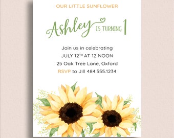 Sunflower Invitations - Sunflower Invites - Sunflower Birthday Party Invitations - Floral Invitations - Sunflower Party - Garden Invitation