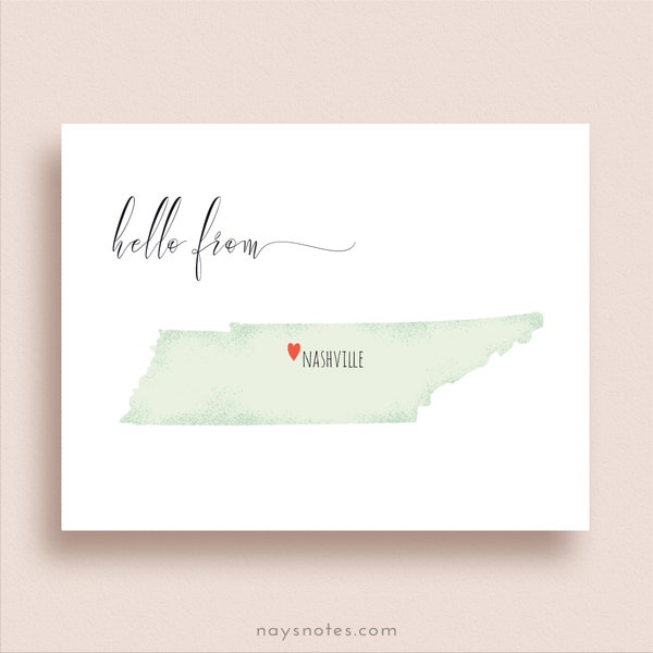 Tennessee Map Note Cards - Heart on ANY CITY, Town or Place - Folded Note Cards - Tennessee Stationery - State Map Note Cards