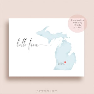 Michigan Note Cards - Personalized State Map Stationery - Folded, Set of 8 +