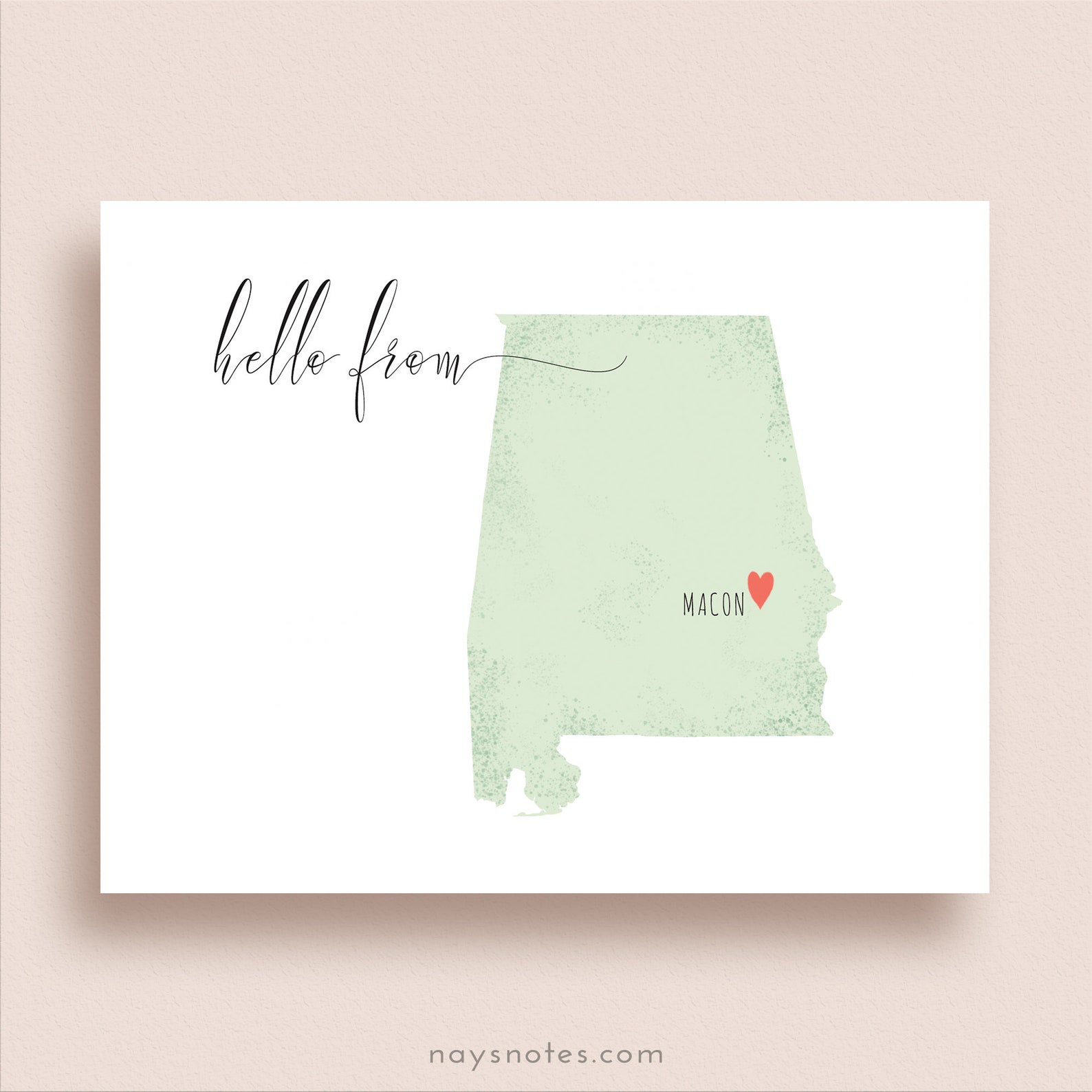 Alabama Map Note Cards Folded Note Cards Alabama Etsy