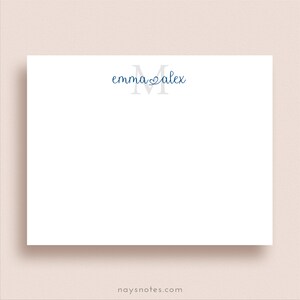 Personalized Stationery - Personalized Monogram Note Cards - Flat Note Cards - Curly Heart Font - Custom Colors Available