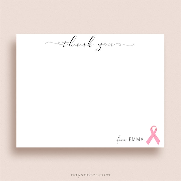 Cancer Ribbon Note Cards - Chemo Thank You Cards - Flat Notes - Hope Ribbon Stationery - Cancer Support Thank You Card - ANY COLOR RIBBON