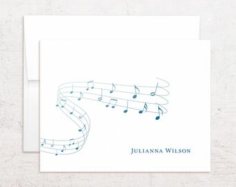 Tarjetas con notas musicales - Papelería personalizada con pentagramas - Notas musicales plegadas