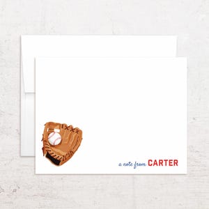 Personalized Baseball Glove Stationery - Baseball Note Cards - Flat, Set of 10 +