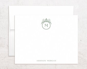 Papelería personalizada con monograma y escudo - Tarjetas de notas con iniciales personalizadas - Notas planas