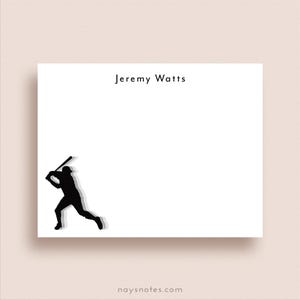 Personalized Baseball Stationery - Flat Baseball Note Cards - Set of 10 +