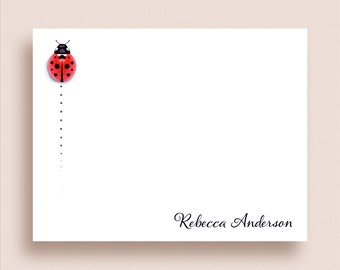 Ladybug Note Cards - Flat Note Cards - Personalized Ladybug Stationery - Ladybug Notes - Ladybug Thank You Cards - Illustrated Note Cards