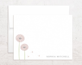 Dandelion Note Cards - Personalized Dandelion Stationery - Custom Flat Notes