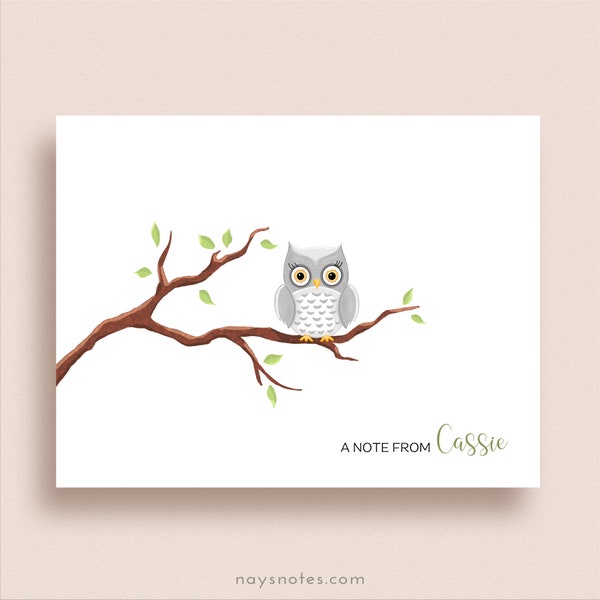 Gray Owl Note Cards - Folded Owl Note Cards - Personalized Owl Stationery - Owl Thank You Notes - Animal Note Cards