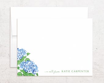 Hydrangea Note Cards - Personalized Hydrangea Stationery - Custom Flat Notes