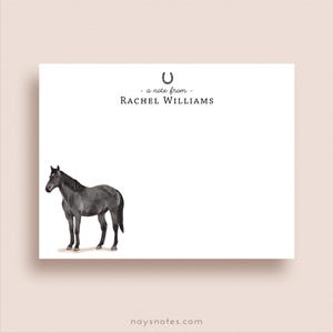 Horse Note Cards - Flat Note Card Set - Personalized Horse Stationery - Equestrian Gift - Horse Lover Gift - Black Horse - Horseback Riding