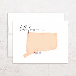 Connecticut Note Cards - Personalized State Map Stationery - Folded Notes