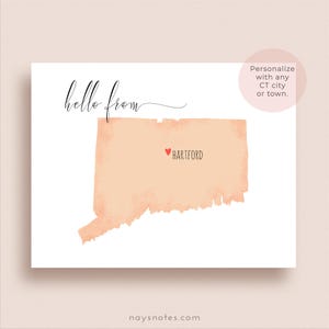 Connecticut Note Cards - Personalized State Map Stationery - Folded, Set of 8 +