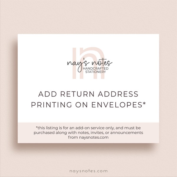 Add Return Address Printing on Note Card/Invite/Announcement Order (from Nay’s Notes) - Font Match to Order - BLACK INK ONLY