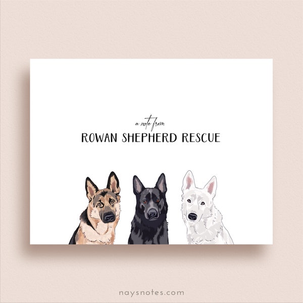 German Shepherd Note Cards - Folded Note Cards - Black Shepherd Stationery - Dog Stationery - White Shepherd Stationery