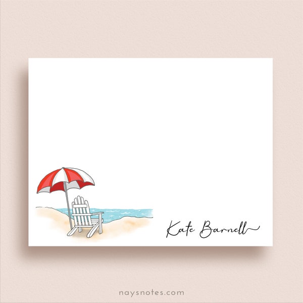 Flat Note Cards - Beach Chair Note Cards - Beach Umbrella Note Cards- Personalized Summer Stationery - Beach Note Cards