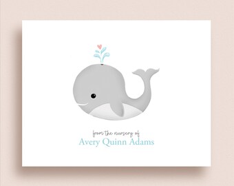 Baby Whale Note Cards - Folded Note Cards - Baby Whale Stationery - Baby Stationery - Baby Note Cards - Whale Baby Shower Thank You Notes
