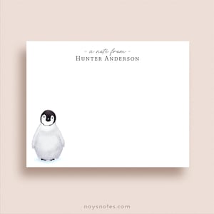 Penguin Note Cards - Flat Note Card Set - Personalized Penguin Stationery - Custom Penguin Notes - Hand Illustrated - Penguin Lover Gift