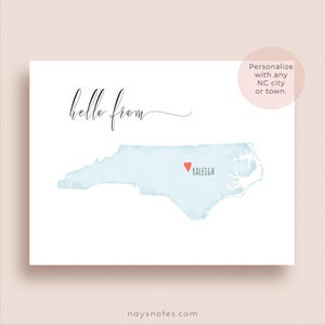 North Carolina Note Cards - Personalized State Map Stationery - Folded, Set of 8 +