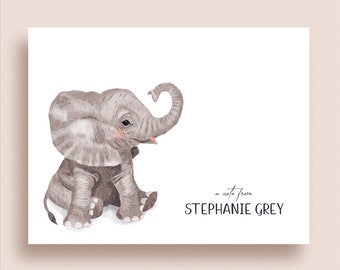 Elephant Note Cards - Elephant Folded Note Cards - Personalized Elephant Stationery - Elephant Thank You Notes - Safari Note Cards