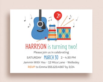 Music Invitations - Music Birthday Party - Musical Instruments Invite - Any Age - Printed Invitations