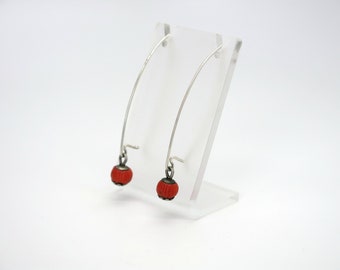 Antique Coral and Sterling Silver Earrings -Natural Coral and Silver Earrings