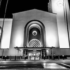 Union Station Photo - Black and White Night Cityscape - Los Angeles Union Station  - Black and White Fine Art Print - Cityscape Wall Decor