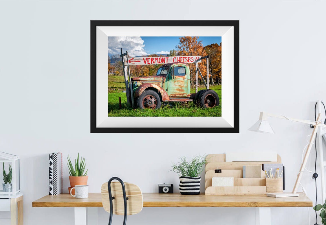 Old Green Pickup Truck Photography Print Vermont Cheese Fall