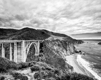 Big Sur Bixby Bridge Black and White Photography Print California Landscape Fine Art Wall Art Decor Also Available on Canvas or Metal