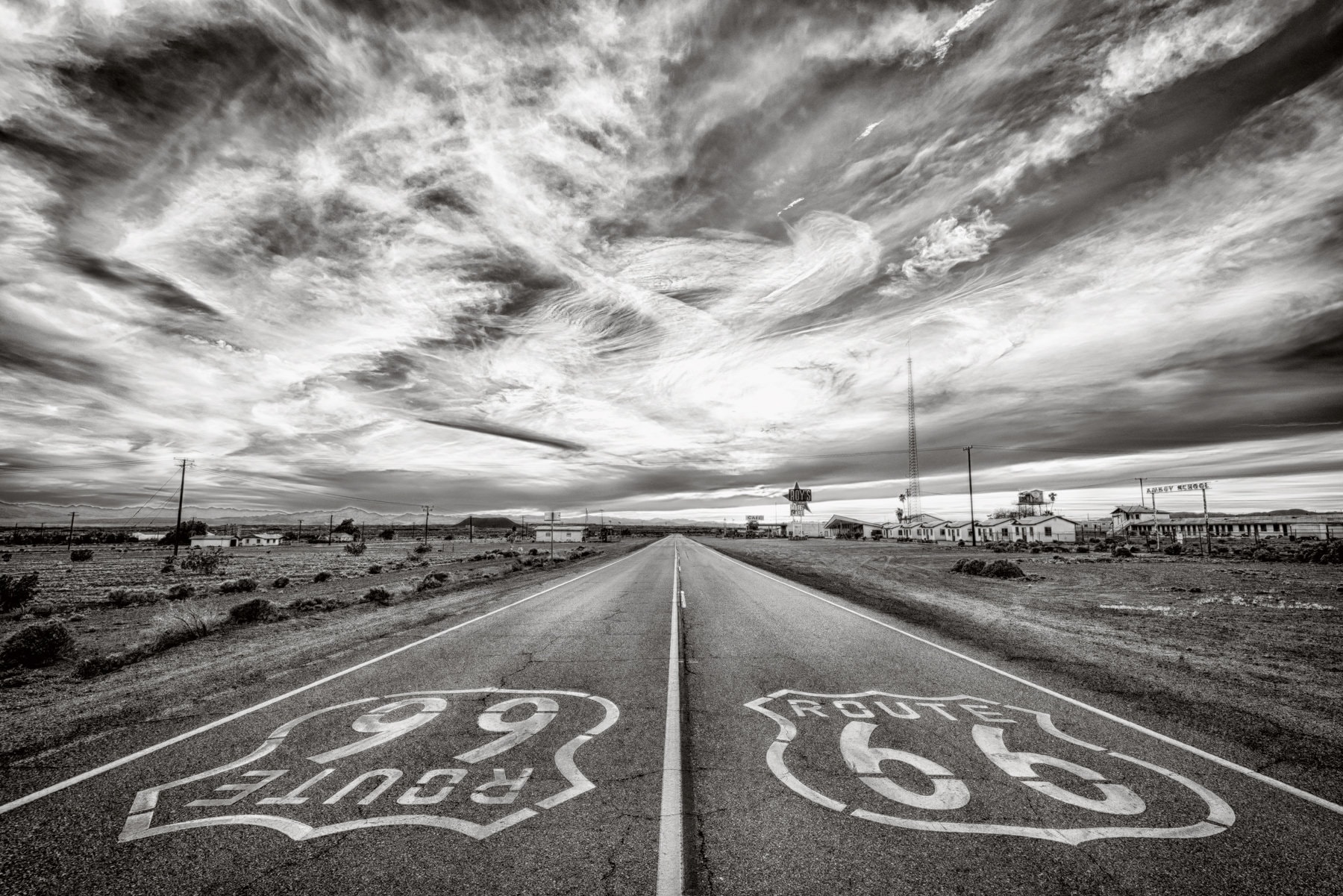 Route 66, Black and White Travel Landscape Photo Print, Amboy