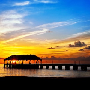 Kauai Photo - Hanalei Bay Print - Hawaii Sunset Photography - Hawaii Island Pier -  Kauai Hanalei Bay - Kauai Photography - Kauai Canvas