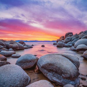 Lake Tahoe Photo Print - Sand Harbor Beach - Lake Tahoe Sunset - Nature Photography - Nevada Wall Art - Large Tahoe Canvas image 1