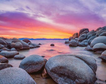 Lake Tahoe Photo Print - Sand Harbor Beach - Lake Tahoe Sunset - Nature Photography - Nevada Wall Art - Large Tahoe Canvas