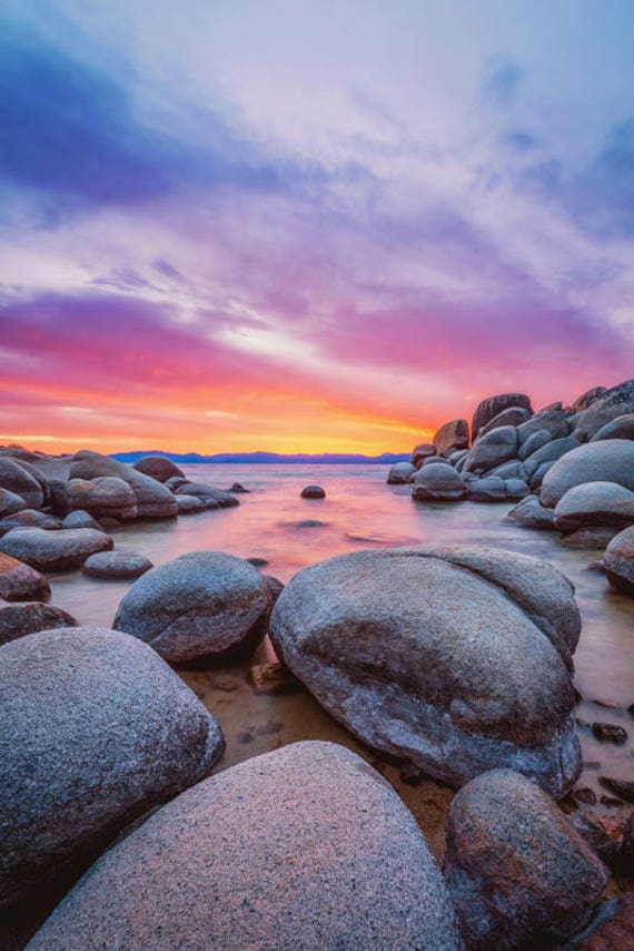 Lake Tahoe Photo Print - Sand Harbor Beach - Lake Tahoe Sunset - Nature Photography - Nevada Wall Art - Large Tahoe Canvas