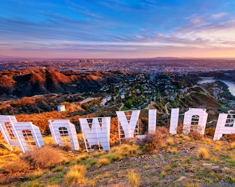 Hollywood Sign Photo Print Los Angeles Photography Sunset Skyline Wall Art Hollywood LA Canvas and Metal Print Cityscape Decor