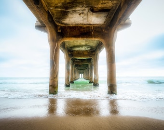 Manhattan Beach Pier Photo - Vintage Beach Print - Beach Wall Art - Beach House Decor - California  Beach Photograph - Beach Wall Art