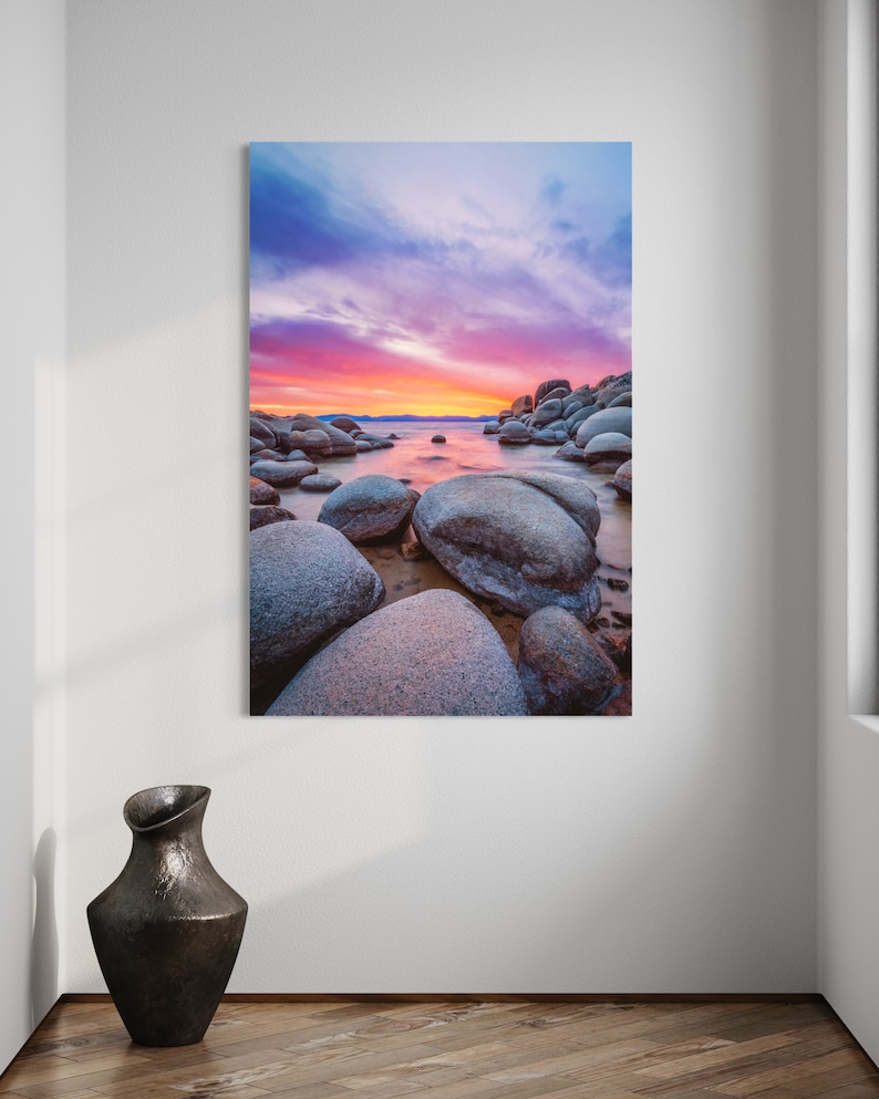 Lake Tahoe Photo Print - Sand Harbor Beach - Lake Tahoe Sunset - Nature Photography - Nevada Wall Art - Large Tahoe Canvas image 4