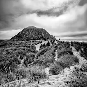 Morro Bay Rock Photography Black and White Print Central Coast California Beach Wall Art Photo Morro Bay Photo Print Beach House Wall Art