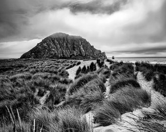 Morro Bay Rock Photography Black and White Print Central Coast California Beach Wall Art Photo Morro Bay Photo Print Beach House Wall Art