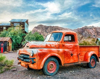 Old Red Pickup Truck Photography Print Desert Ghost Town Vintage Landscape Fine Art Wall Art Decor | Also Available on Canvas or Metal