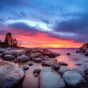Sand Harbor Beach Lake Tahoe Photography Print Sunset Nevada Wall Decor Fine Art Photograph | Also Available on Canvas or Metal