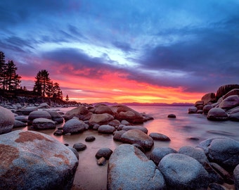 Sand Harbor Beach Lake Tahoe Photography Print Sunset Nevada Wall Decor Fine Art Photograph | Also Available on Canvas or Metal