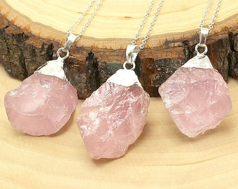 Raw Rose Quartz Necklace - Etsy